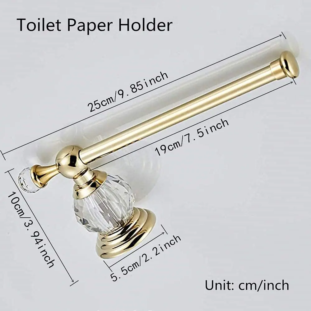 BATHSIR Crystal Toilet Paper Holder Gold Toilet Roll Holder Modern Bathroom Accessories Zinc Alloy Tissue Hanger Wall Mounted | Contemporary Style - view 7