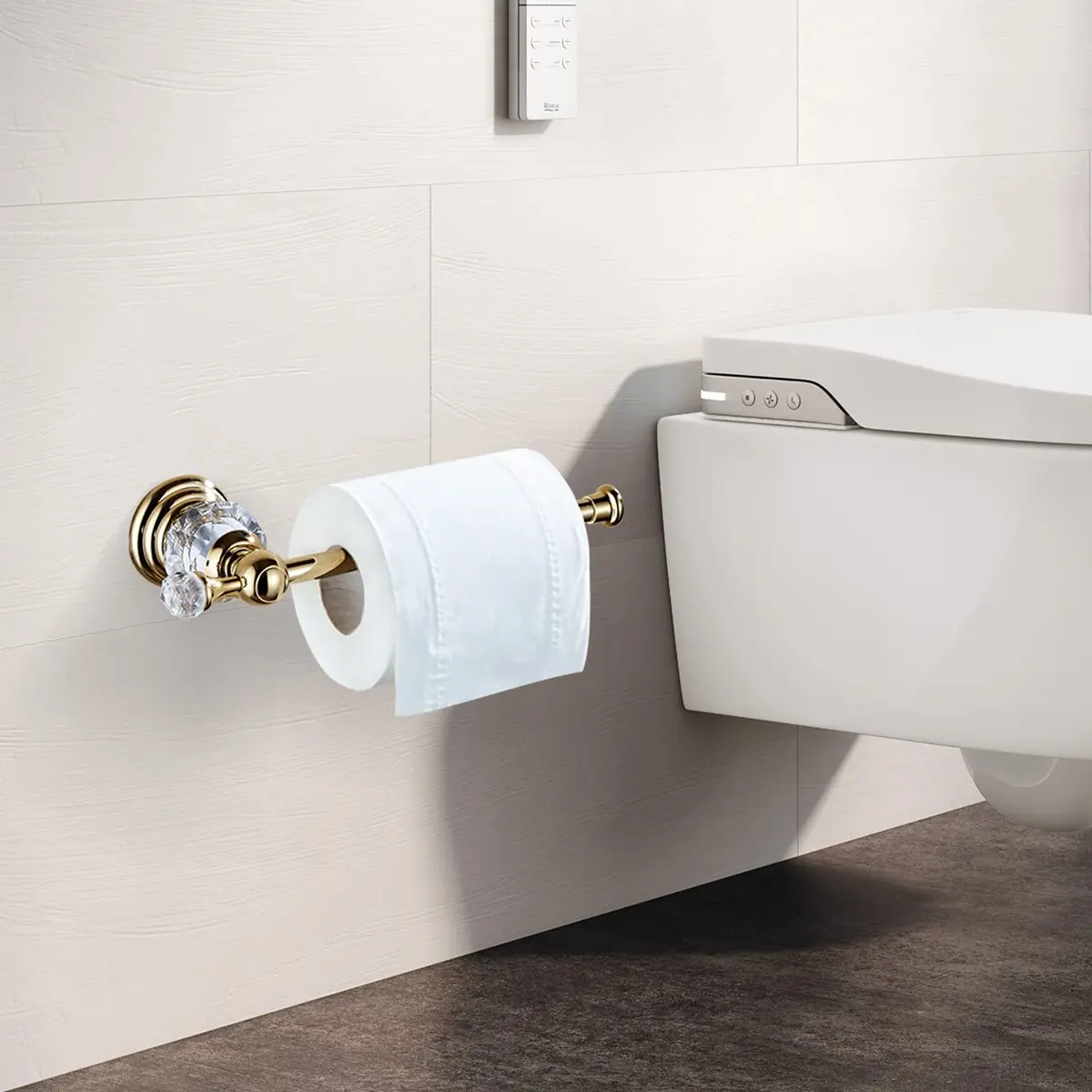 BATHSIR Crystal Toilet Paper Holder Gold Toilet Roll Holder Modern Bathroom Accessories Zinc Alloy Tissue Hanger Wall Mounted | Contemporary Style - view 2