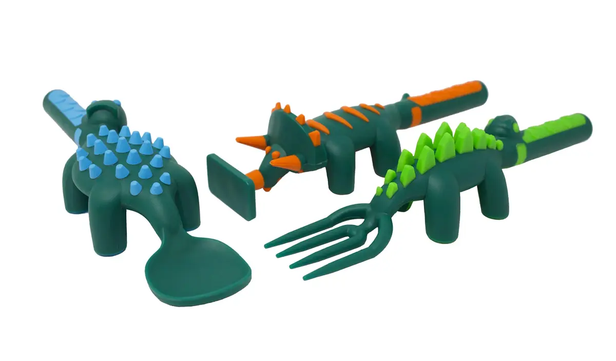 Constructive Eating Dinosaur Plate and Utensils Set | Toddler Dinnerware with Divided Plates (1 Plate, 3 Utensils) - view 4