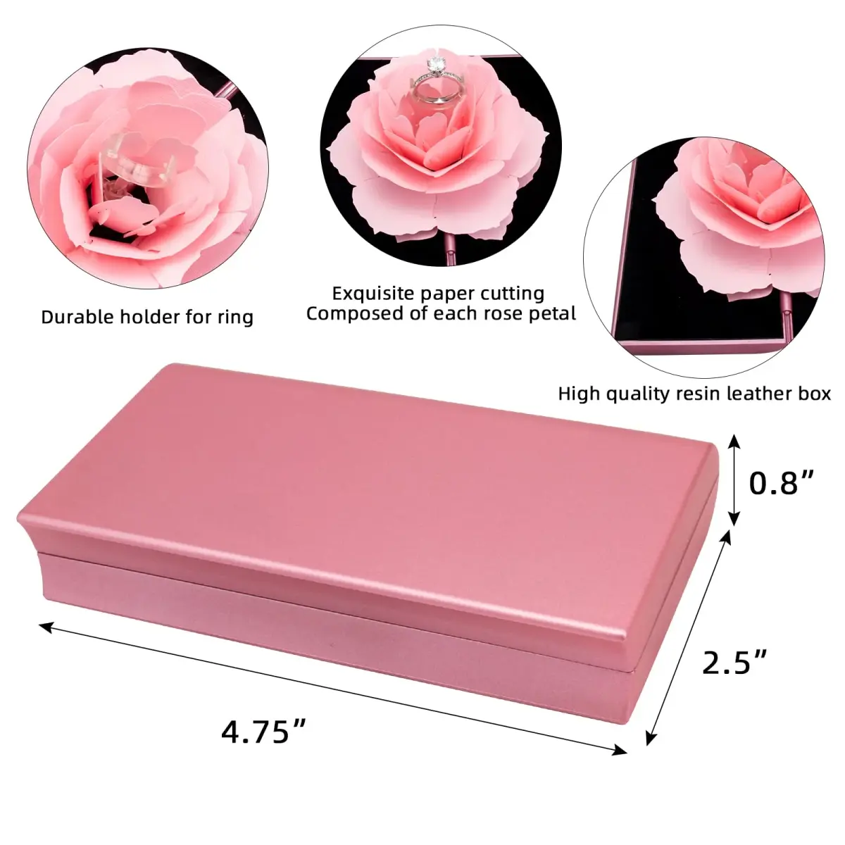 wonuu Rose Engagement Ring Box with Pop-Up Holder | 12cm x 6.8cm x 2cm (4.7" x 2.7" x 0.8") - view 5