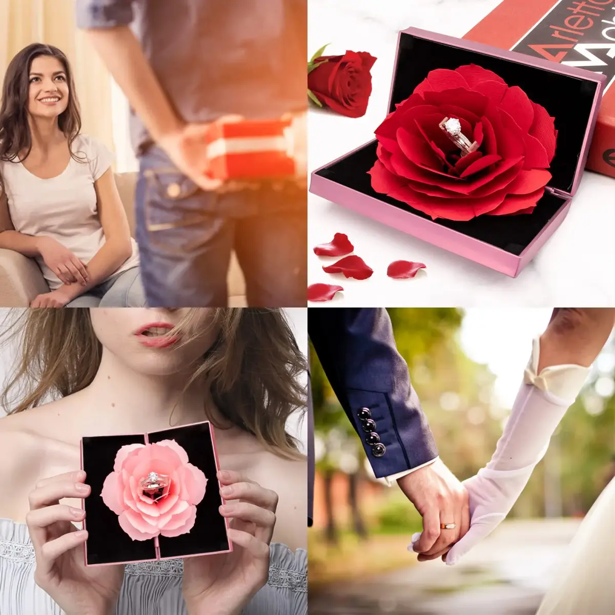 wonuu Rose Engagement Ring Box with Pop-Up Holder | 12cm x 6.8cm x 2cm (4.7" x 2.7" x 0.8") - view 7