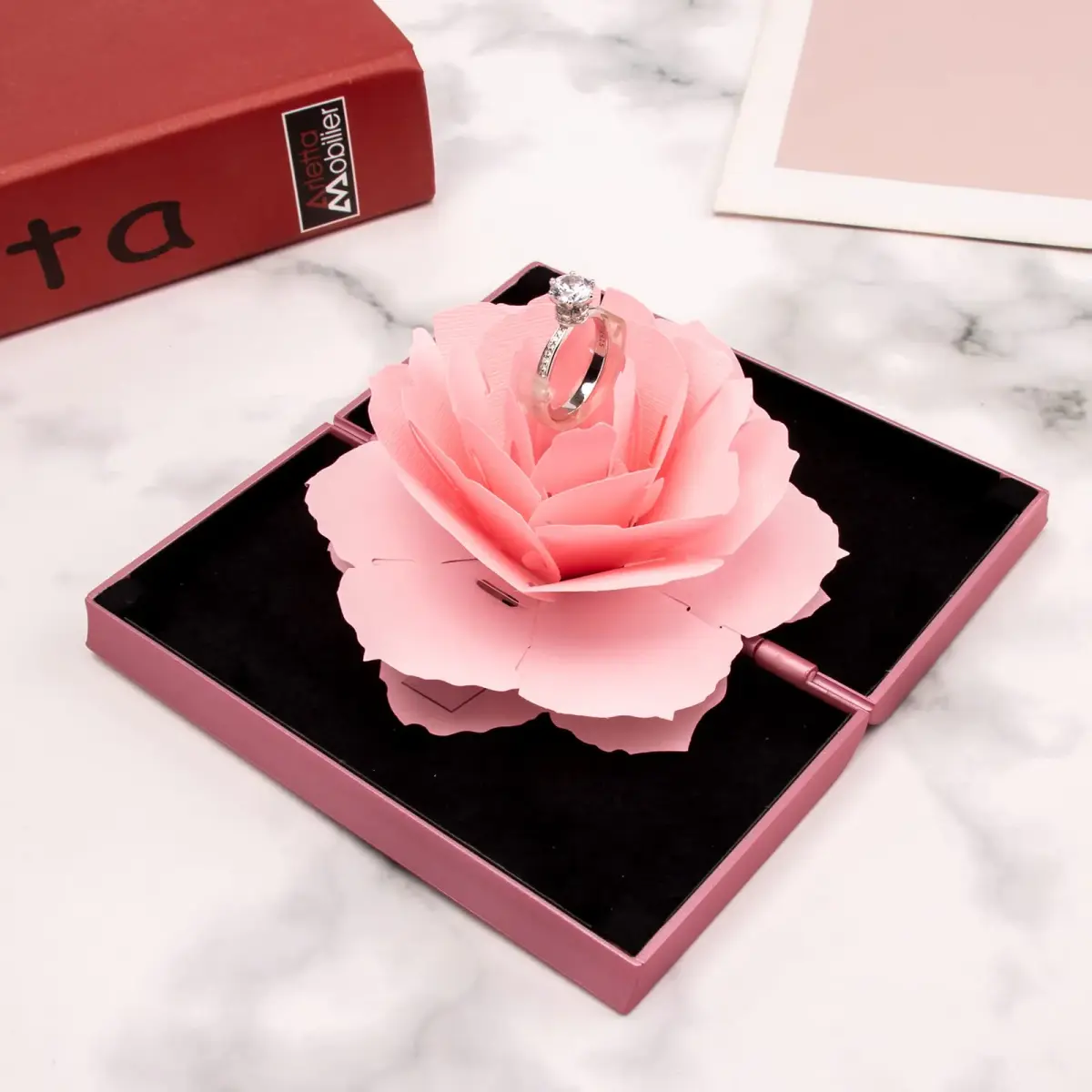 wonuu Rose Engagement Ring Box with Pop-Up Holder | 12cm x 6.8cm x 2cm (4.7" x 2.7" x 0.8") - view 2