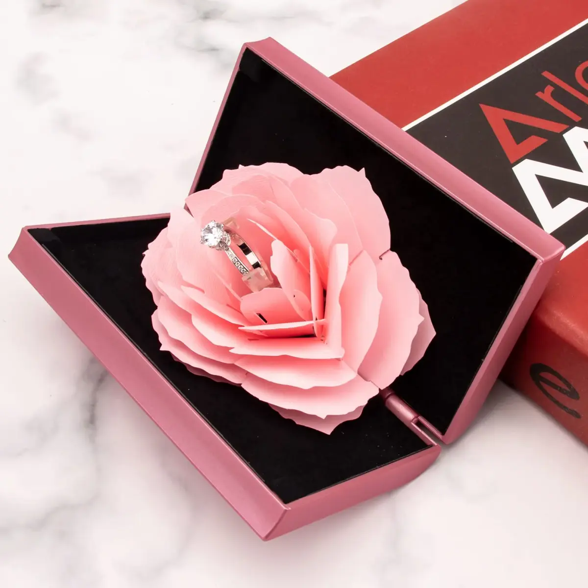 wonuu Rose Engagement Ring Box with Pop-Up Holder | 12cm x 6.8cm x 2cm (4.7" x 2.7" x 0.8") - view 4