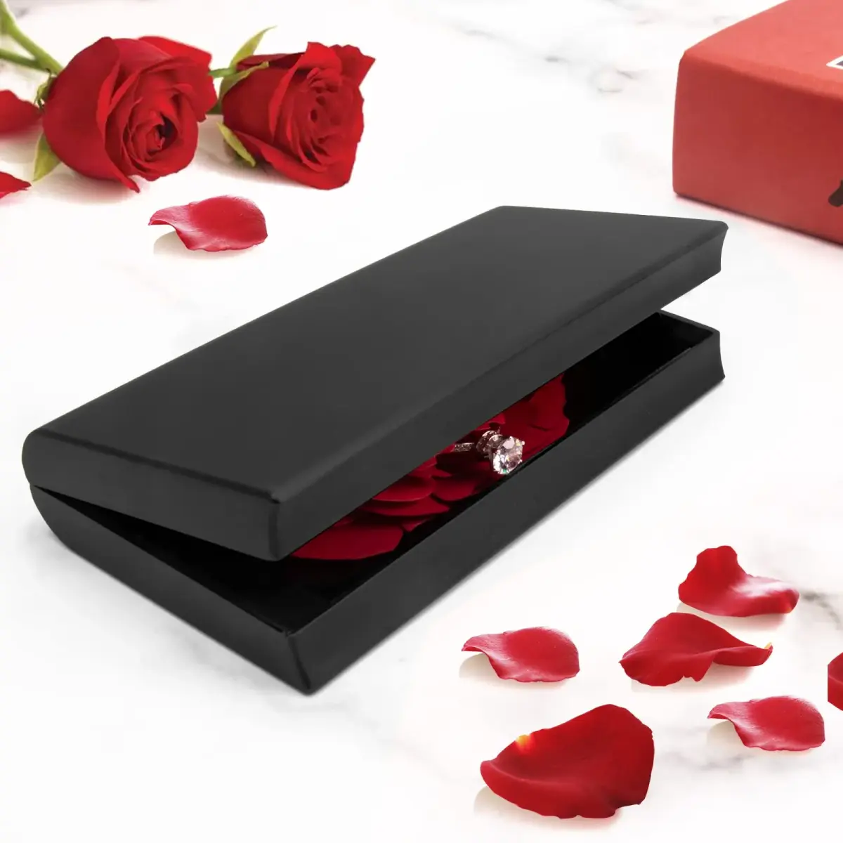 wonuu Pop Up Rose Engagement Ring Box | Black Resin Holder for Proposal, Wedding, Gift (12cm x 6.8cm x 2cm) - view 4