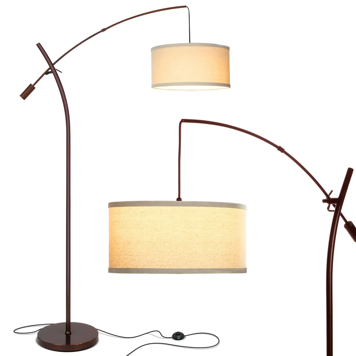 Brightech LED Floor Lamp, Modern Arc Lamp with Linen Shade, Tall, Adjustable Height, Bronze - main product image