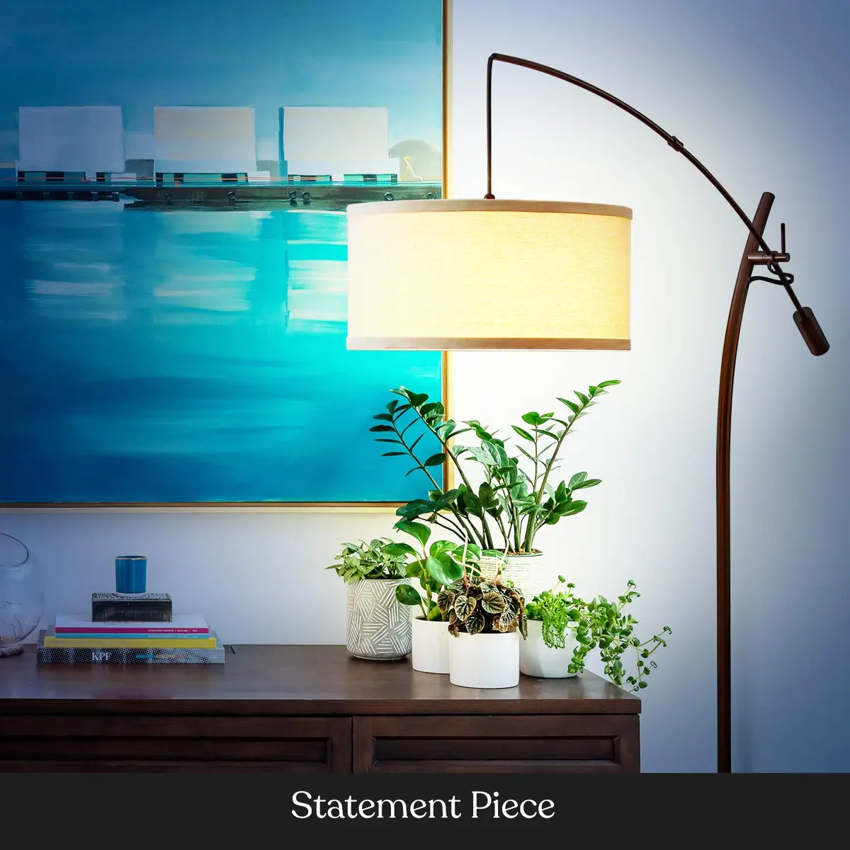 Brightech LED Floor Lamp, Modern Arc Lamp with Linen Shade, Tall, Adjustable Height, Bronze - view 5