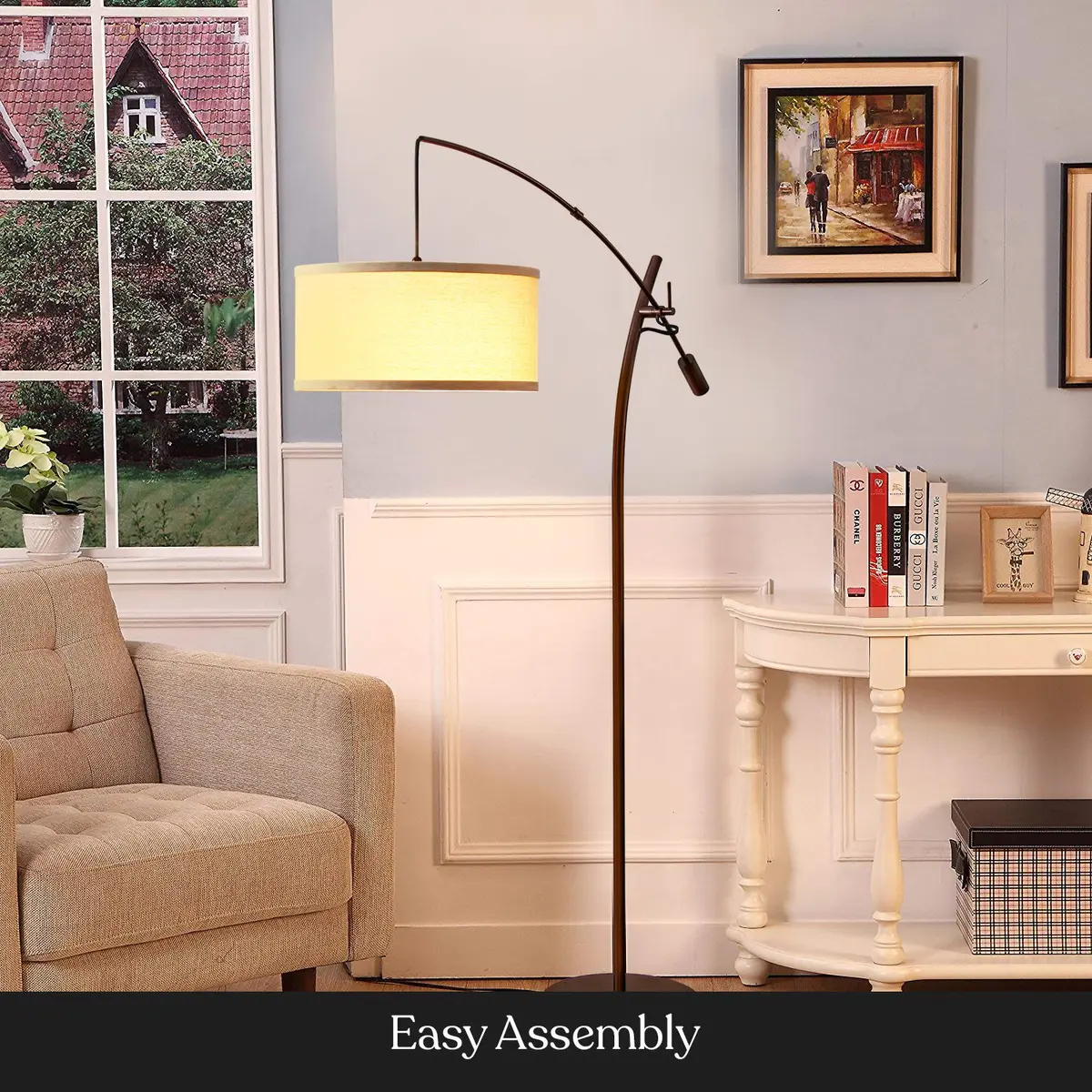Brightech LED Floor Lamp, Modern Arc Lamp with Linen Shade, Tall, Adjustable Height, Bronze - view 6