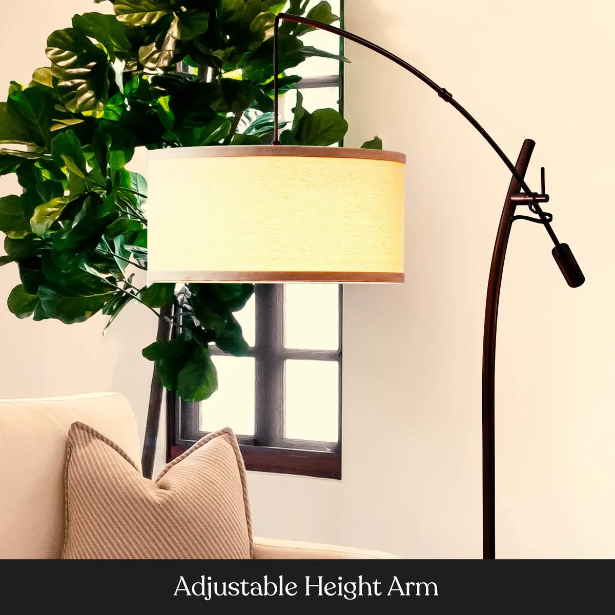Brightech LED Floor Lamp, Modern Arc Lamp with Linen Shade, Tall, Adjustable Height, Bronze - view 7