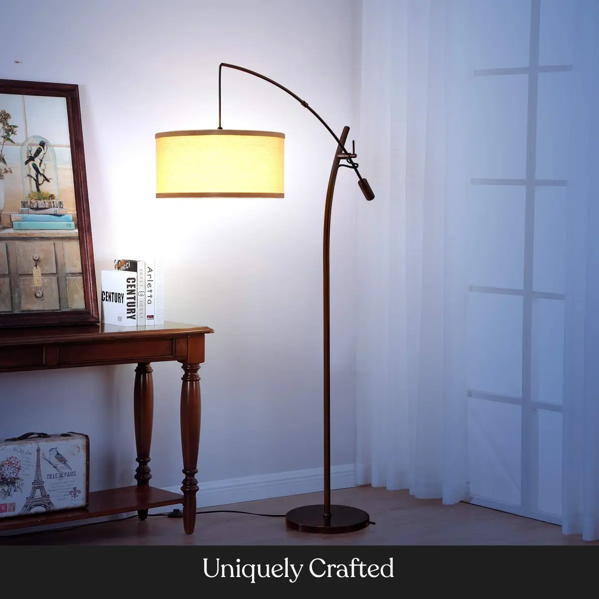 Brightech LED Floor Lamp, Modern Arc Lamp with Linen Shade, Tall, Adjustable Height, Bronze - view 9