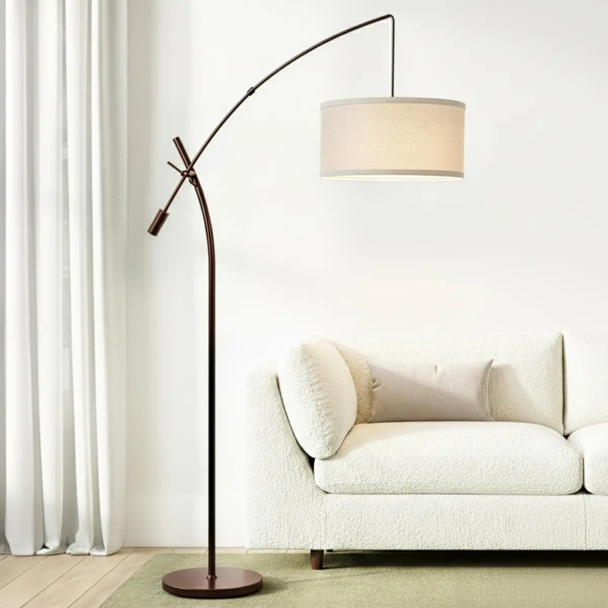 Brightech LED Floor Lamp, Modern Arc Lamp with Linen Shade, Tall, Adjustable Height, Bronze - view 2