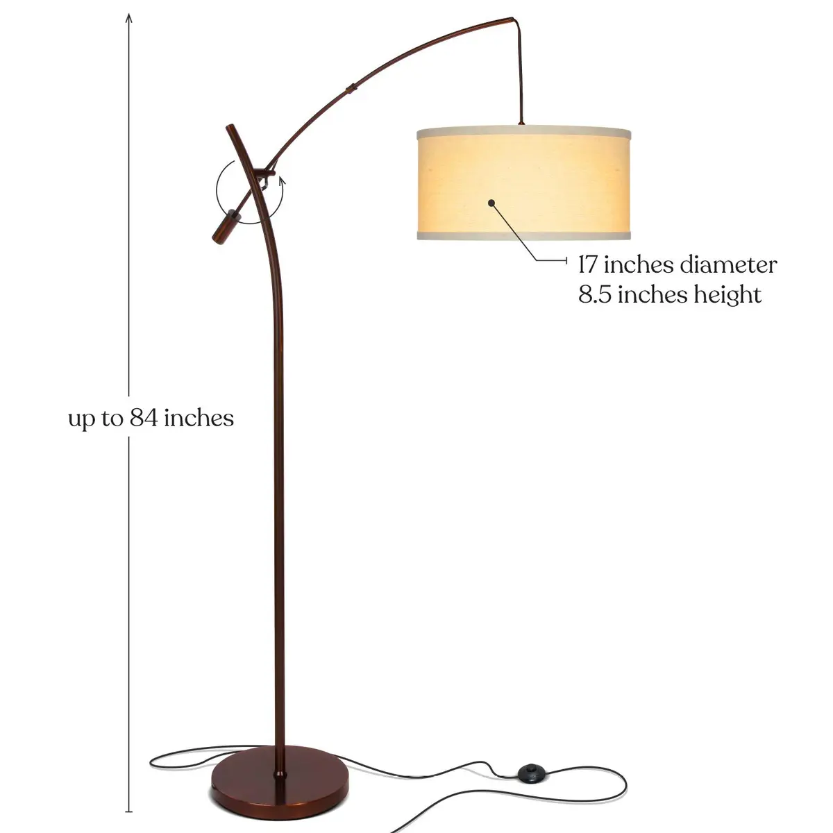 Brightech LED Floor Lamp, Modern Arc Lamp with Linen Shade, Tall, Adjustable Height, Bronze - view 3