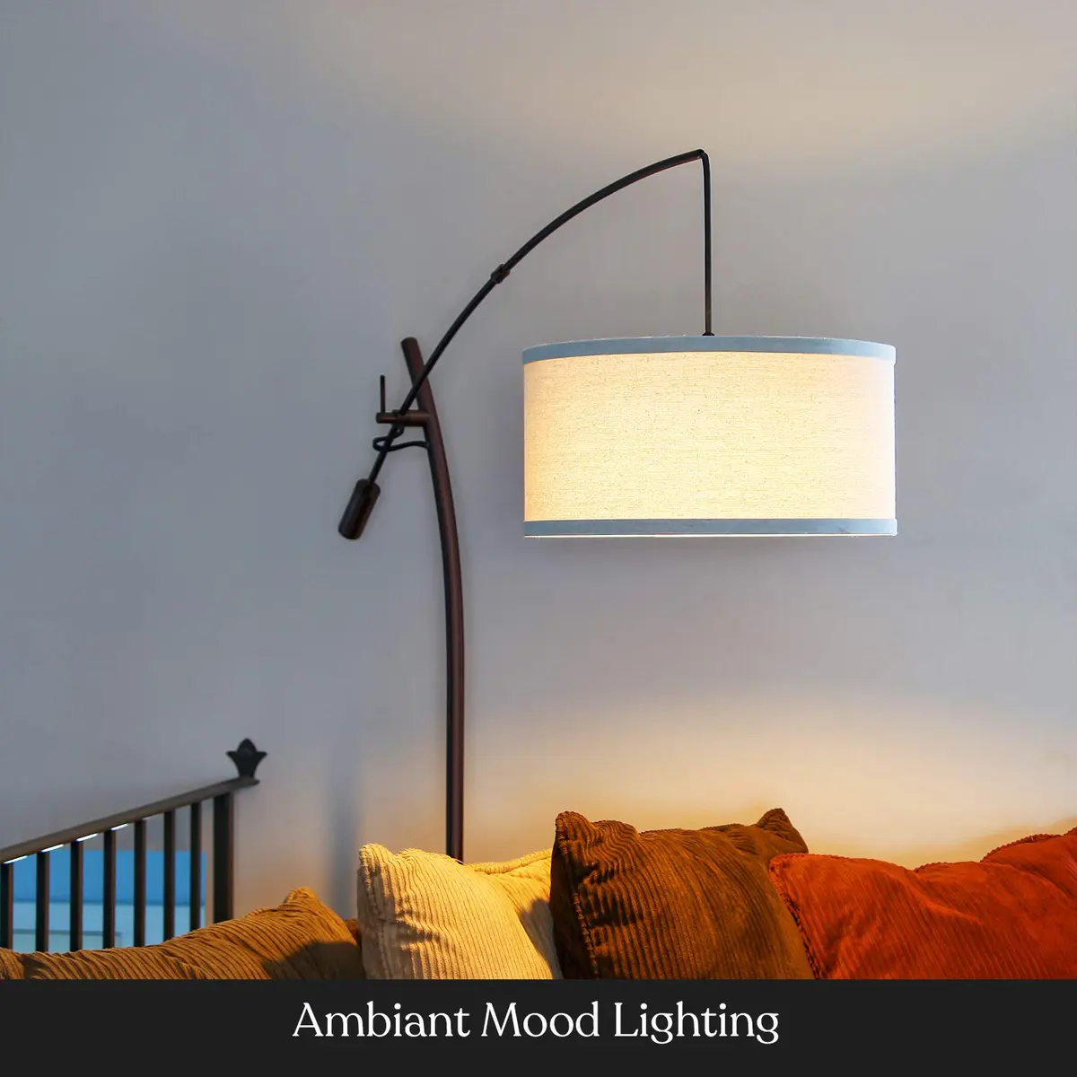 Brightech LED Floor Lamp, Modern Arc Lamp with Linen Shade, Tall, Adjustable Height, Bronze - view 4