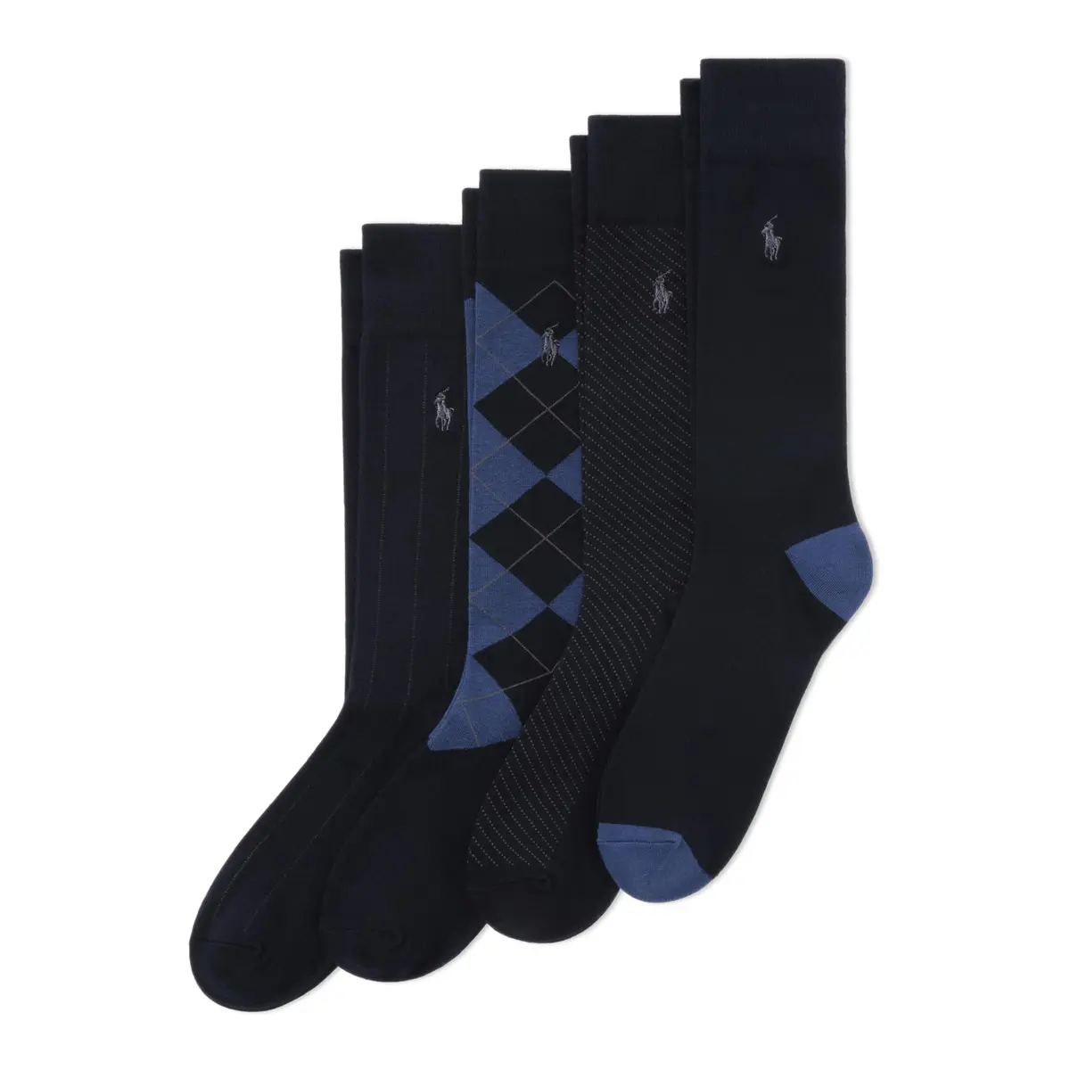 POLO RALPH LAUREN Men's Assorted Pattern Dress Crew Socks, 4 Pairs | Soft Cotton Blend, Classic Patterns, All-Day Comfort - main product image