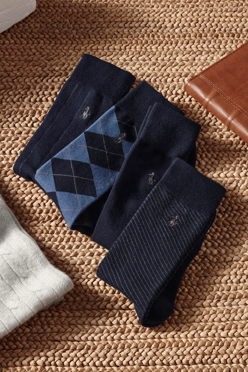 POLO RALPH LAUREN Men's Assorted Pattern Dress Crew Socks, 4 Pairs | Soft Cotton Blend, Classic Patterns, All-Day Comfort - view 3