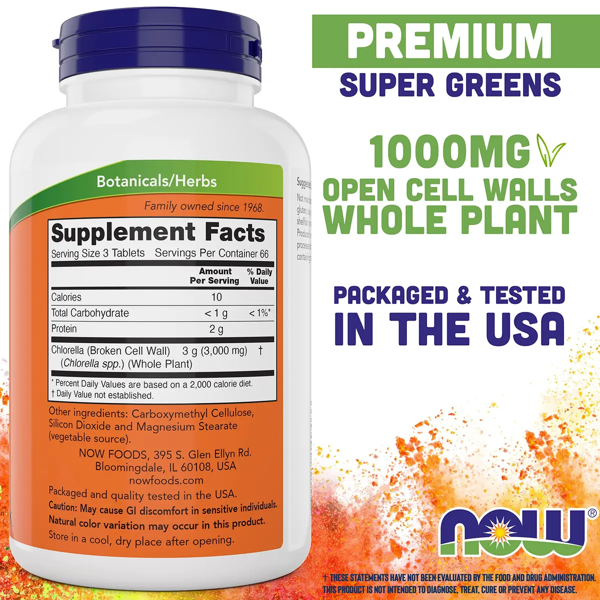 Now Chlorella Tablets 1000mg | Premium Non-GMO Microalgae Supplement (200 Tabs) - view 2