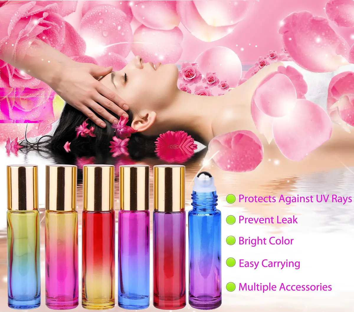 inice 12 Pack,Gradient Color Glass Roller Bottles 10ml | Essential Oil & Perfume Applicator - view 7
