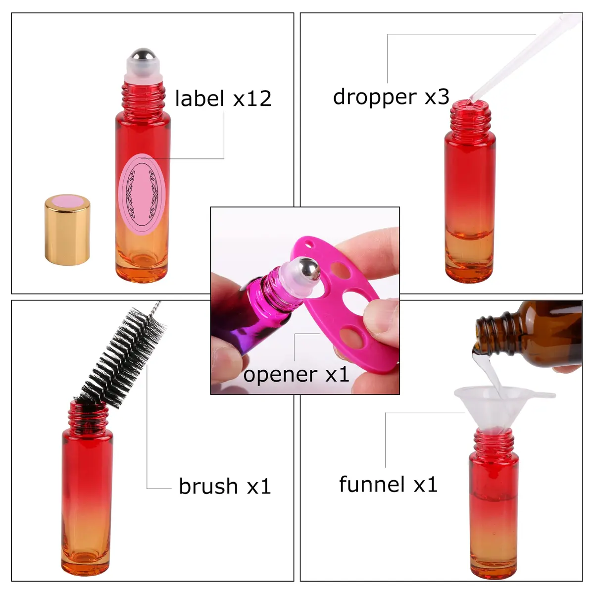 inice 12 Pack,Gradient Color Glass Roller Bottles 10ml | Essential Oil & Perfume Applicator - view 3