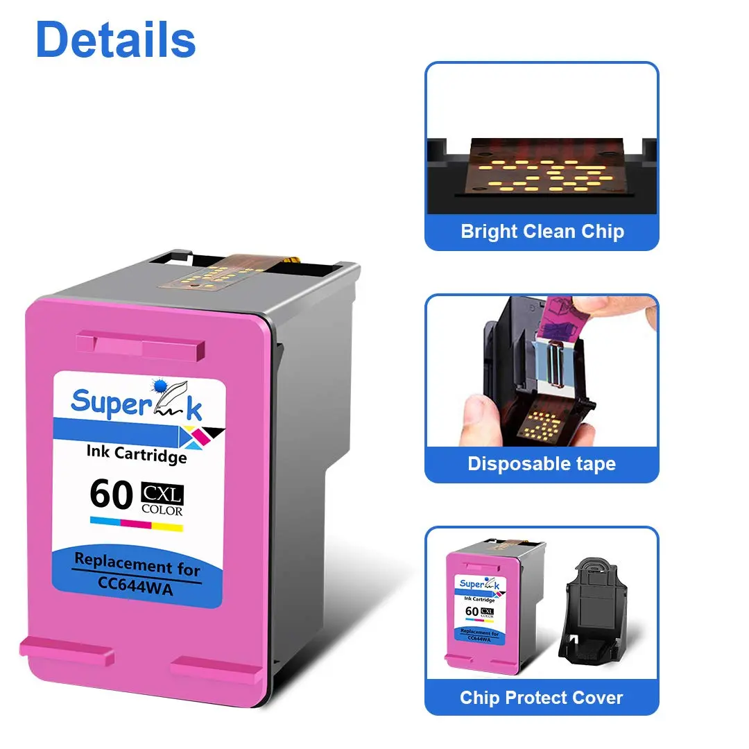 SuperInk Remanufactured Ink Cartridge for HP 60XL CC641WA CC644WA | Compatible for Deskjet & Envy Printers - view 4