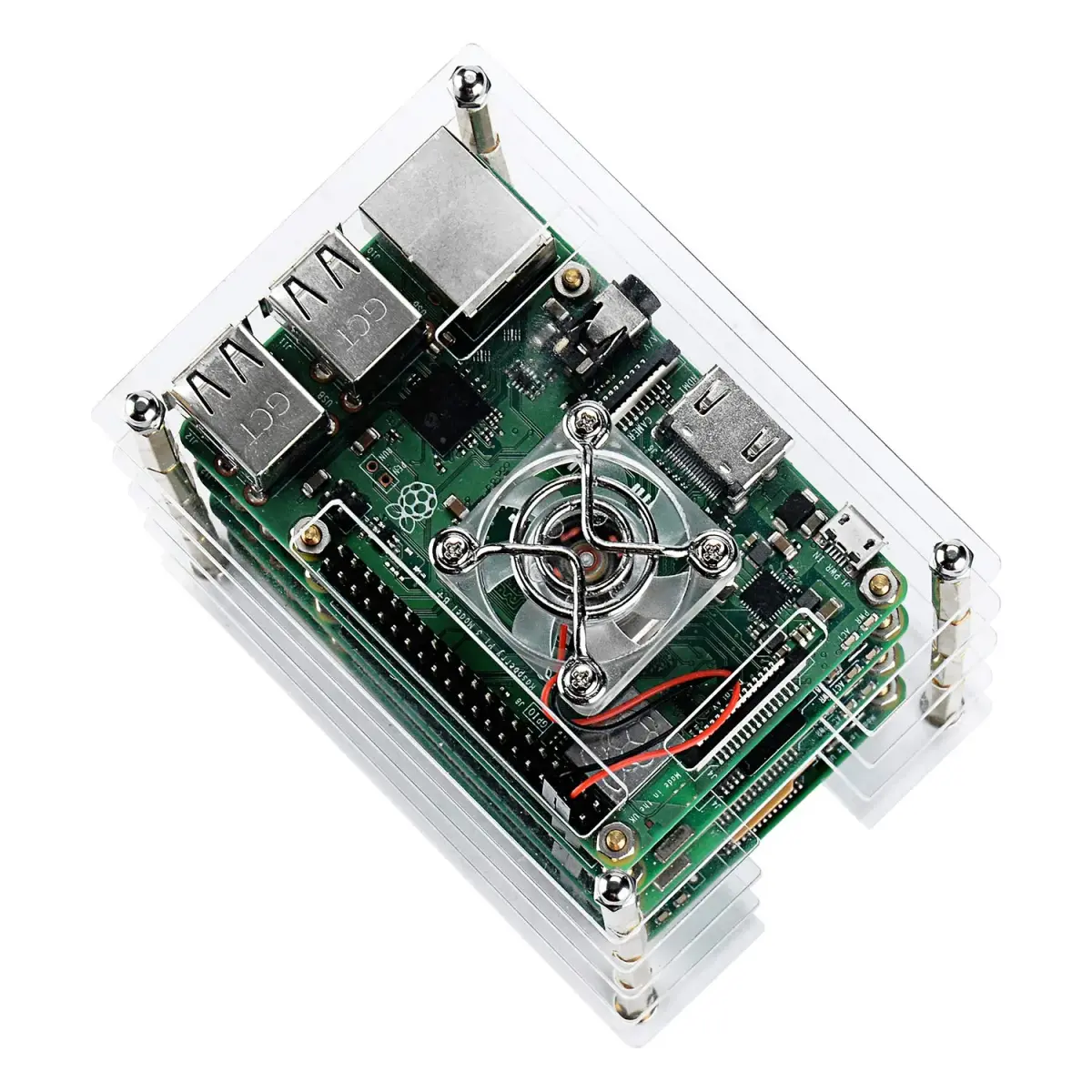 GeeekPi Stackable Acrylic Case with 4 Cooling Fans & Heatsinks for Raspberry Pi 4B/3B+/3B/2B | 120mm x 100mm x 72mm - view 5