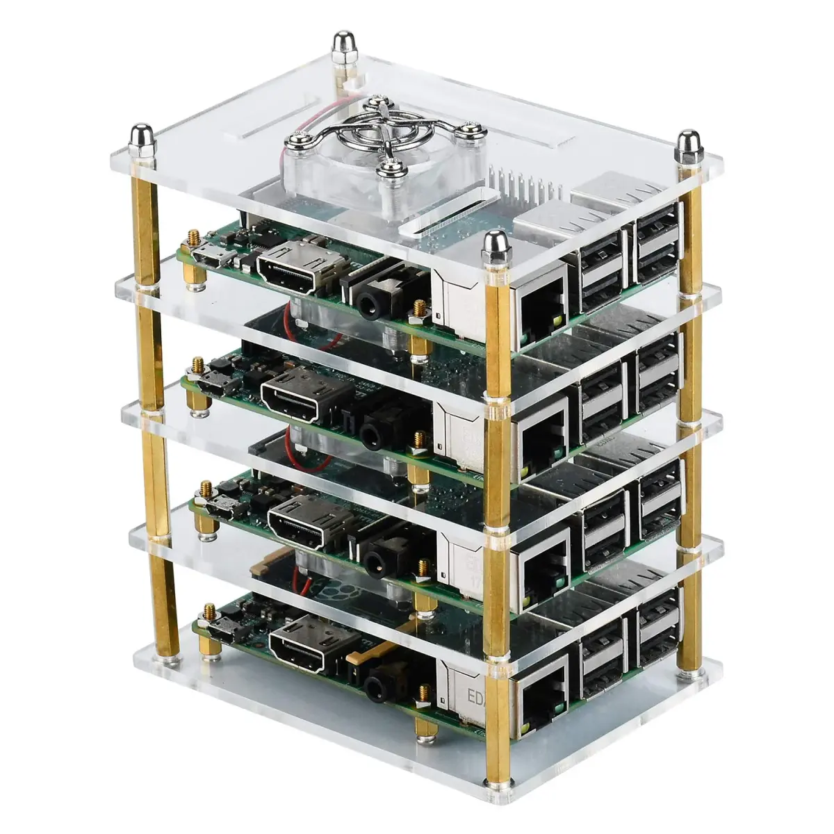 GeeekPi Stackable Acrylic Case with 4 Cooling Fans & Heatsinks for Raspberry Pi 4B/3B+/3B/2B | 120mm x 100mm x 72mm - view 6