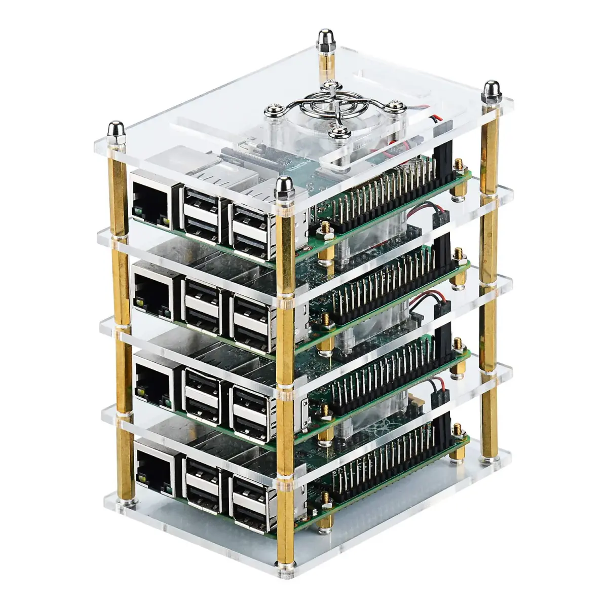 GeeekPi Stackable Acrylic Case with 4 Cooling Fans & Heatsinks for Raspberry Pi 4B/3B+/3B/2B | 120mm x 100mm x 72mm - view 3
