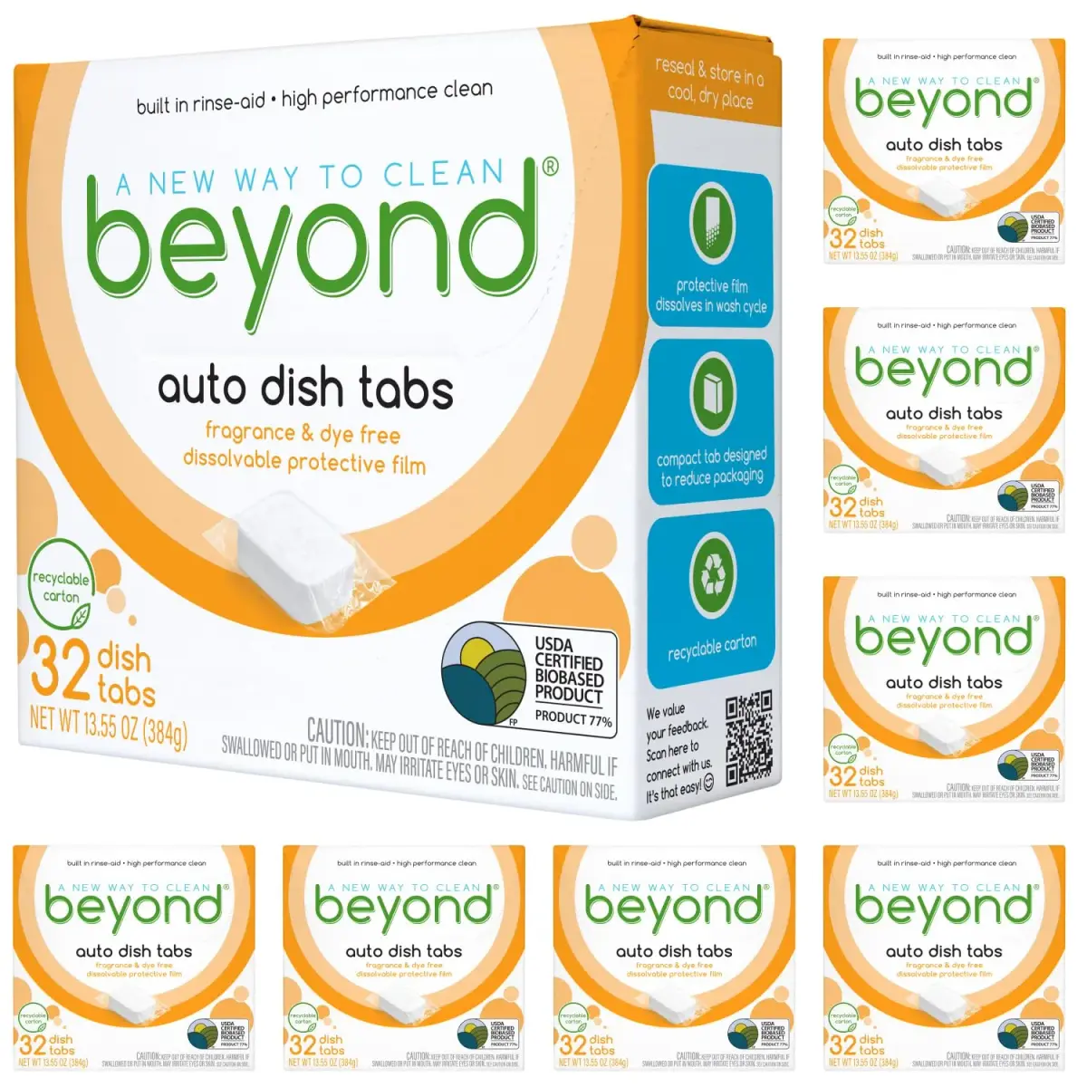 Beyond Auto Dish Tablets - Fragrance & Dye Free 256 Count (32 Count x 8 Boxes) | USDA Certified Biobased Content - main product image