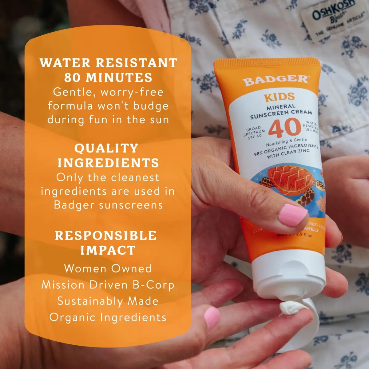 Badger Kids Mineral Sunscreen Cream SPF 40, 87ml (2.9 Fl Oz) | Broad Spectrum UVA/UVB Protection - view 7