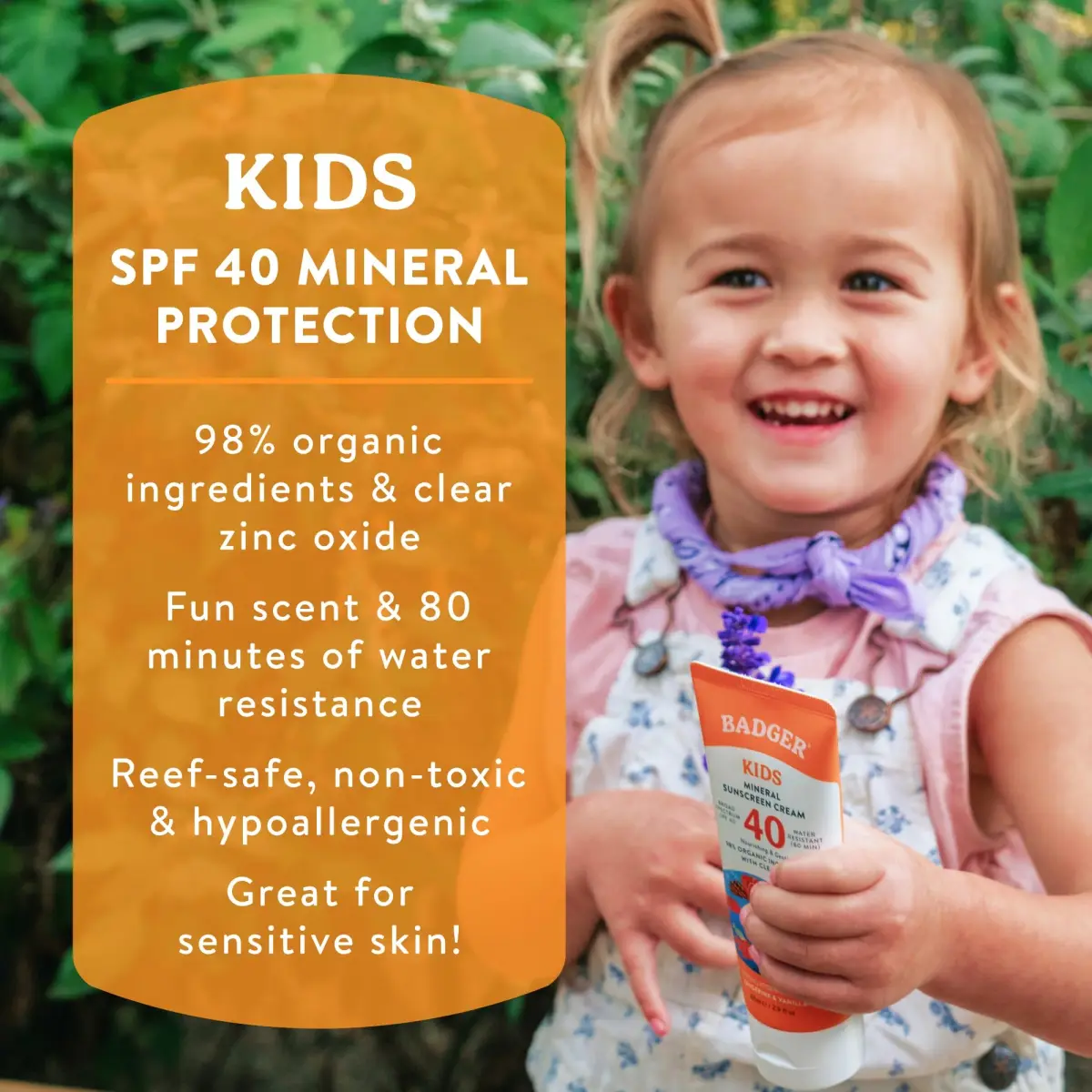 Badger Kids Mineral Sunscreen Cream SPF 40, 87ml (2.9 Fl Oz) | Broad Spectrum UVA/UVB Protection - view 2