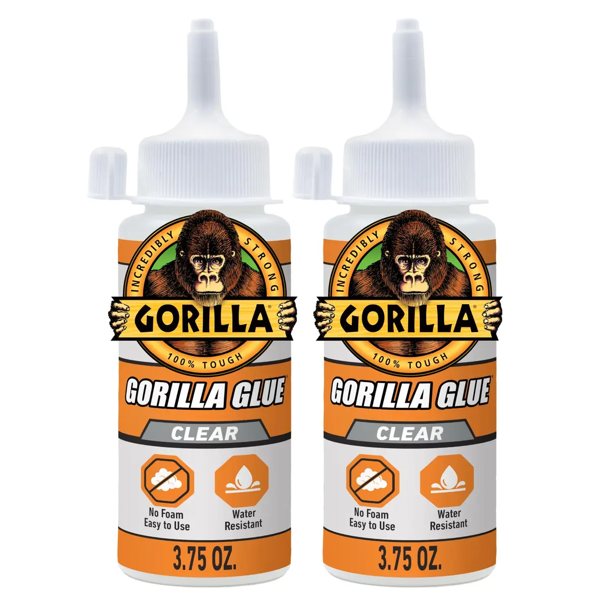 Gorilla Clear Glue, All Purpose, Polyurethane, 3.75 oz Bottle, 2-Pack | Crystal Clear, Water Resistant, Strong Bond - main product image