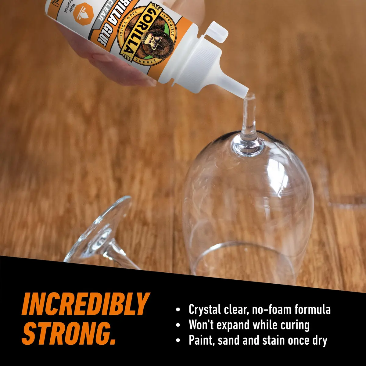 Gorilla Clear Glue, All Purpose, Polyurethane, 3.75 oz Bottle, 2-Pack | Crystal Clear, Water Resistant, Strong Bond - view 4