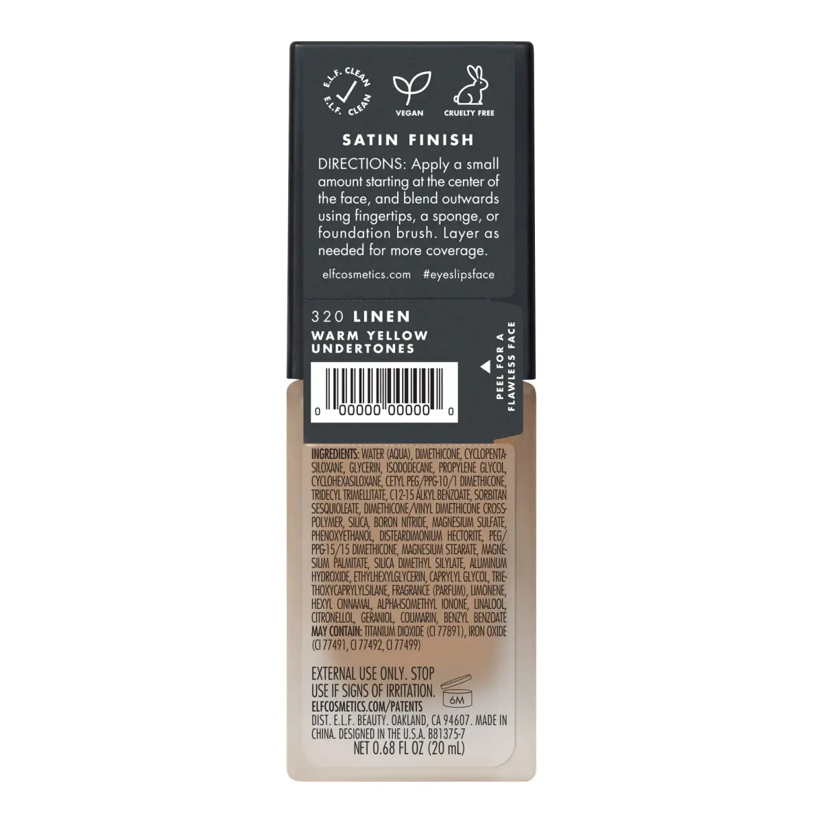 e.l.f. Flawless Satin Foundation Lightweight & Medium Coverage Linen 20ml (0.68 Fl Oz) | Semi-Matte Finish - view 5