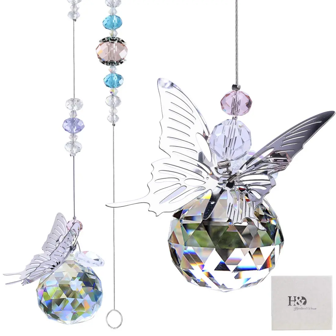 H&D HYALINE & DORA Handmade Crystal Butterfly Prism Suncatcher 30mm (9 in / 23 cm) | Rainbow Maker Hanging Decor - main product image
