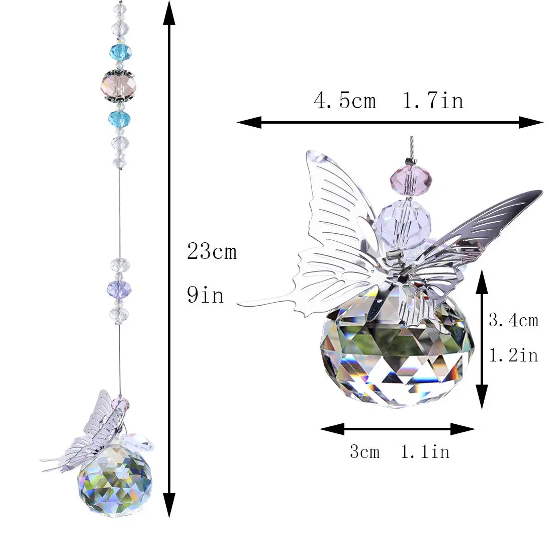 H&D HYALINE & DORA Handmade Crystal Butterfly Prism Suncatcher 30mm (9 in / 23 cm) | Rainbow Maker Hanging Decor - view 2