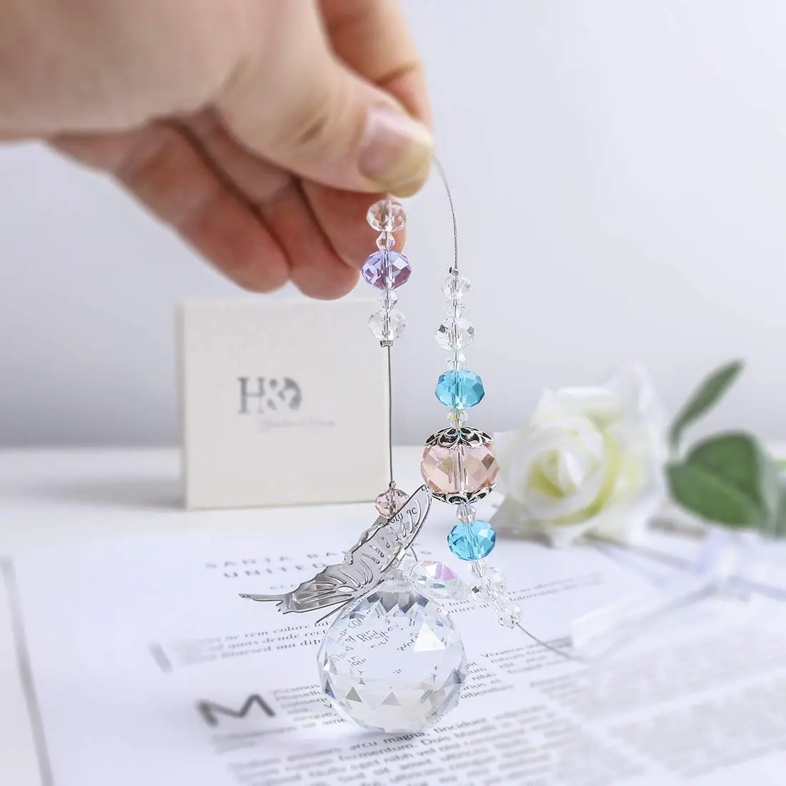 H&D HYALINE & DORA Handmade Crystal Butterfly Prism Suncatcher 30mm (9 in / 23 cm) | Rainbow Maker Hanging Decor - view 3