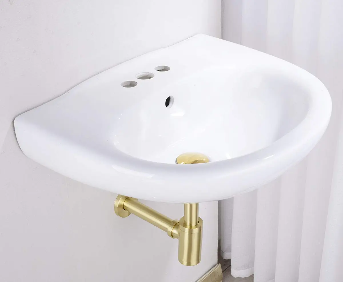 orhemus Brass Round Bottle P Trap, Adjustable Height, Brushed Gold Finish | Modern Bathroom Sink Drain - view 8