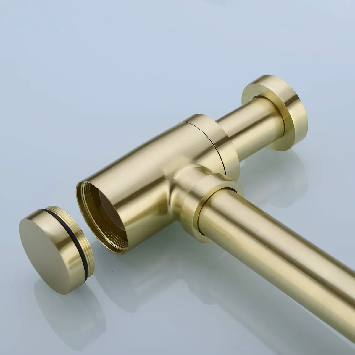 orhemus Brass Round Bottle P Trap, Adjustable Height, Brushed Gold Finish | Modern Bathroom Sink Drain - view 3