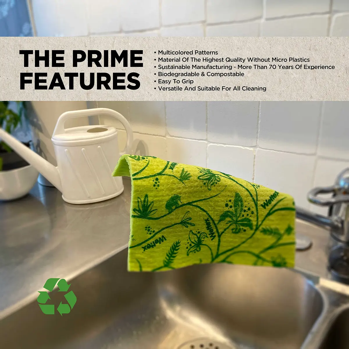 Wettex The Original Swedish Dishcloth for Kitchen 10 Pack | Reusable & Eco-Friendly (70% Cellulose, 30% Cotton) in India - view 6