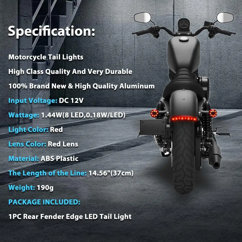 NATGIC Red Chopped Rear Fender Edge LED Brake Light Assembly for Harley XL 883N 1200N XL1200V XL1200X | 12V DC - view 6