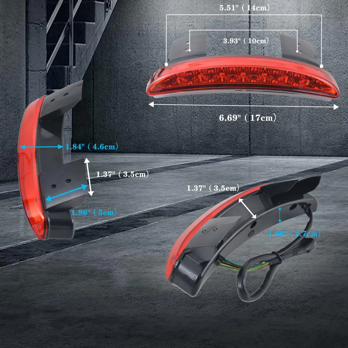 NATGIC Red Chopped Rear Fender Edge LED Brake Light Assembly for Harley XL 883N 1200N XL1200V XL1200X | 12V DC - view 3