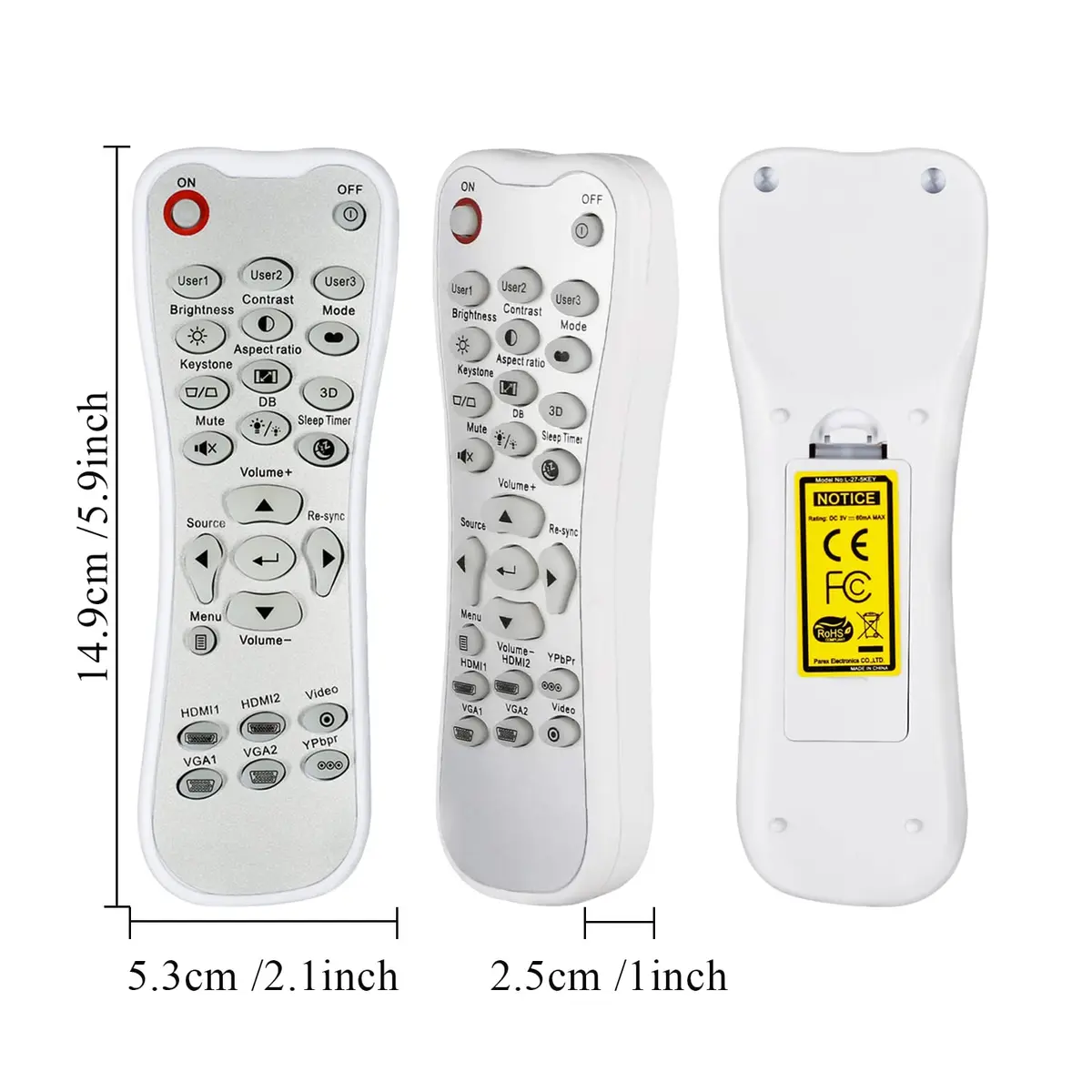 Optoma Replacement Remote Control for HD26 GT1080 GT141X DH1008 EH200ST | L-27-5KEY Controller - view 7