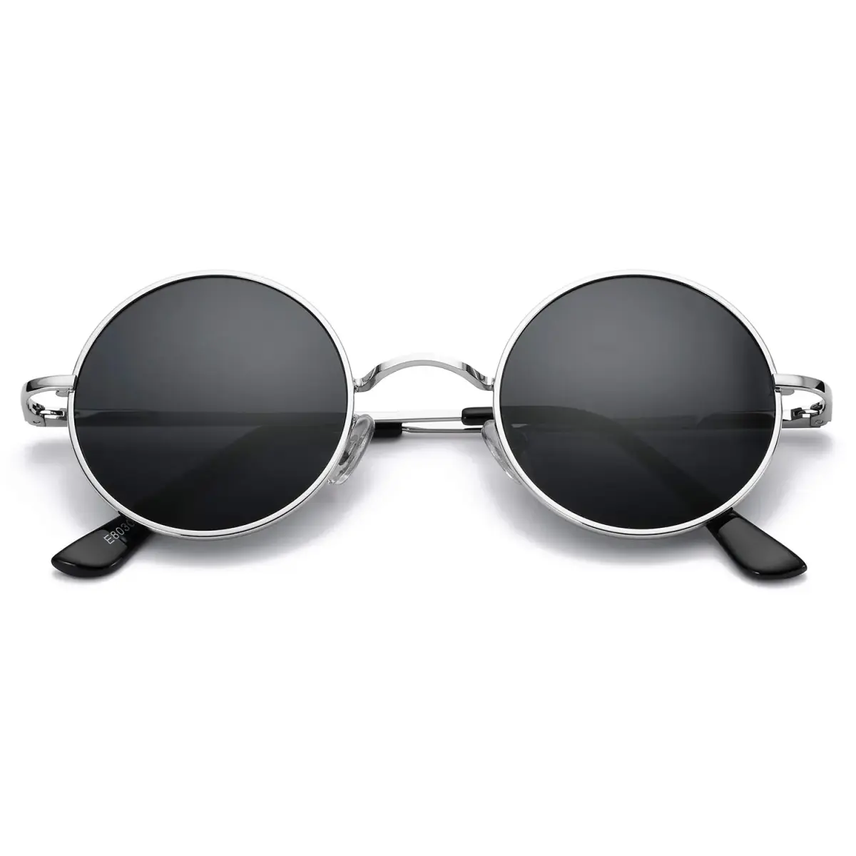 Pro Acme Small Round Polarized Sunglasses with UV400 Protection | Silver Frame, Black Lens - main product image