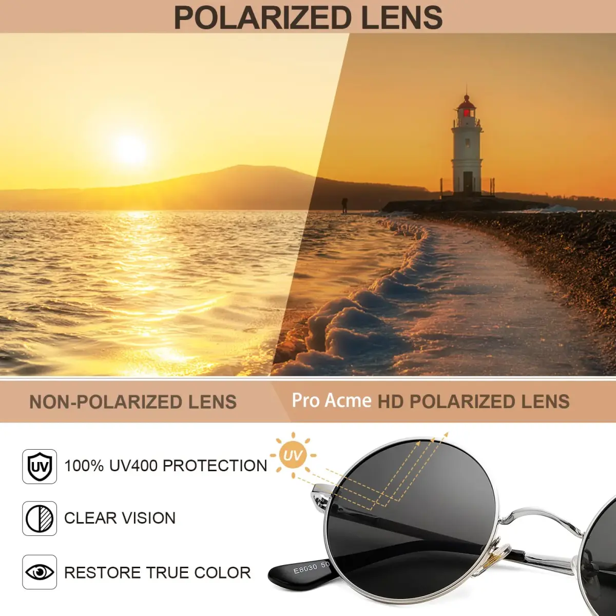 Pro Acme Small Round Polarized Sunglasses with UV400 Protection | Silver Frame, Black Lens - view 5