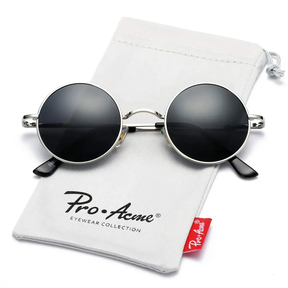 Pro Acme Small Round Polarized Sunglasses with UV400 Protection | Silver Frame, Black Lens - view 6