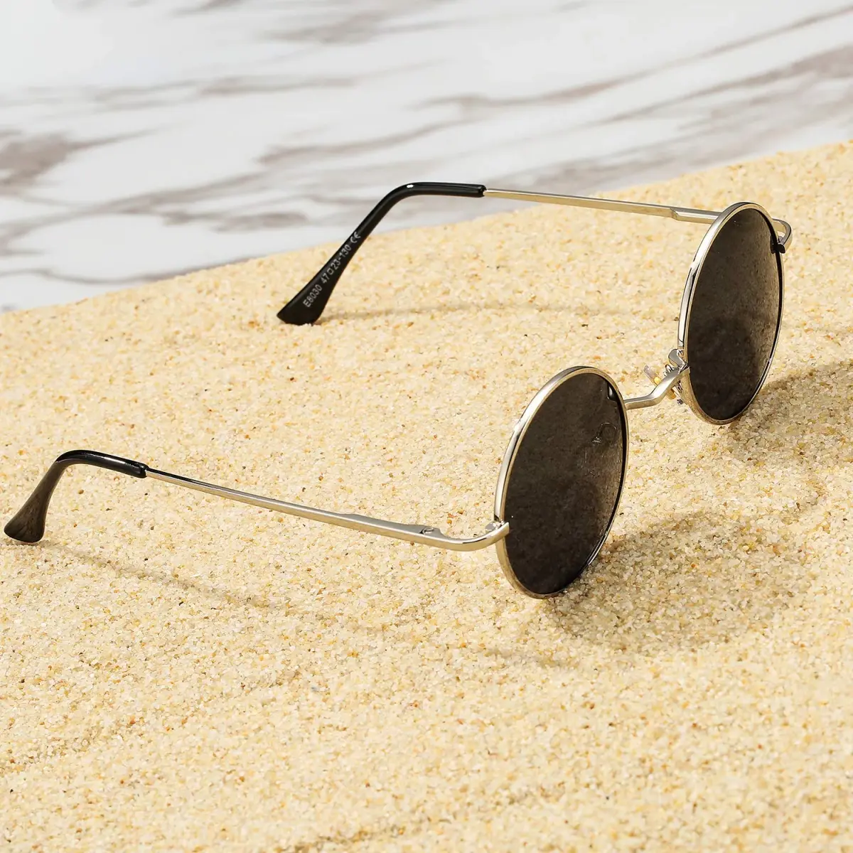Pro Acme Small Round Polarized Sunglasses with UV400 Protection | Silver Frame, Black Lens - view 7
