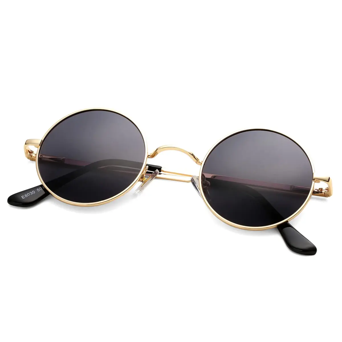 Pro Acme Gold Frame/Black Lens Small Round Polarized Sunglasses with UV400 Protection - main product image