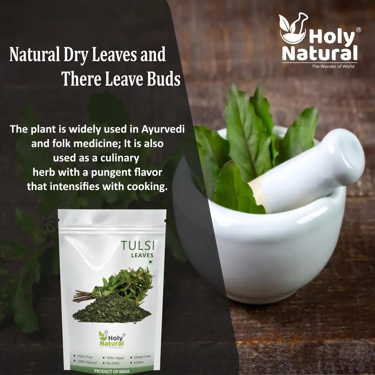 Holy Natural Basil Leaves Dried 200Gm | Organic Sweet Basil for Cooking & Tea - view 5