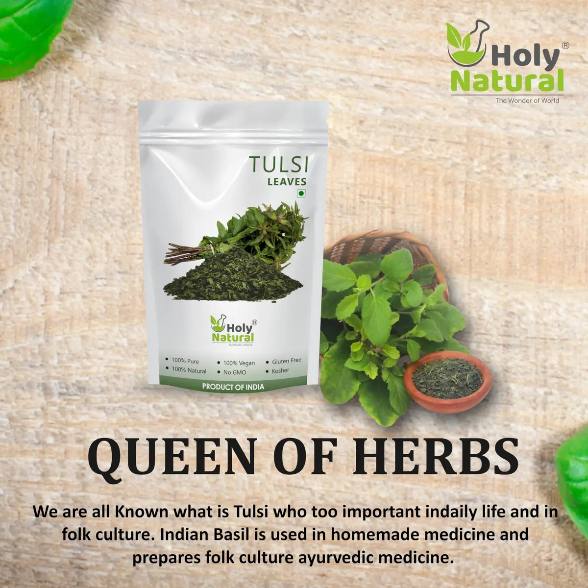 Holy Natural Basil Leaves Dried 200Gm | Organic Sweet Basil for Cooking & Tea - view 7