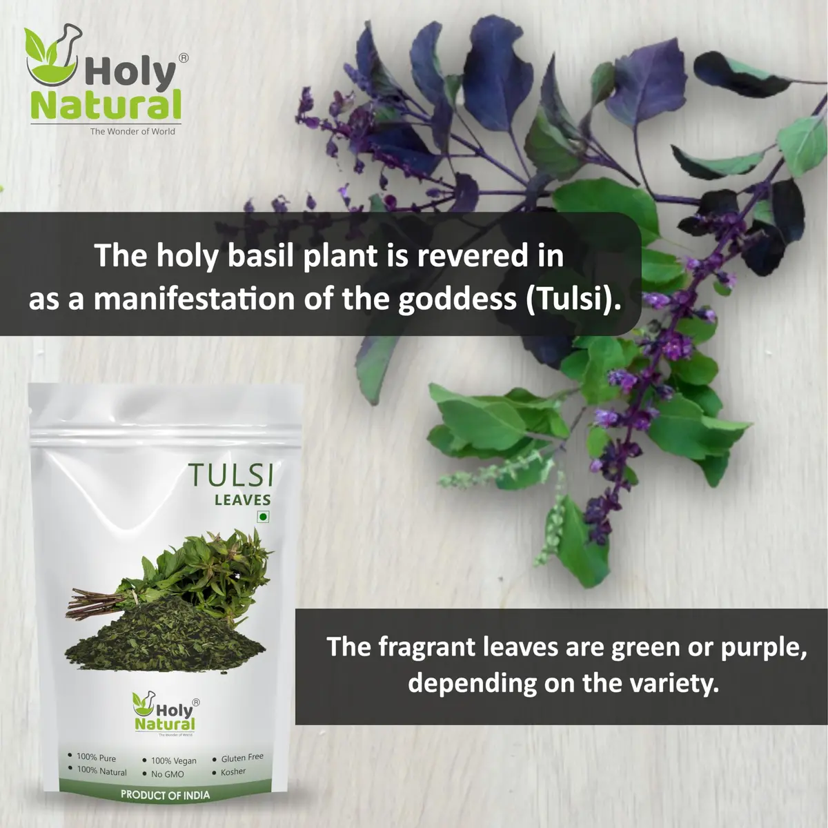 Holy Natural Basil Leaves Dried 200Gm | Organic Sweet Basil for Cooking & Tea - view 3