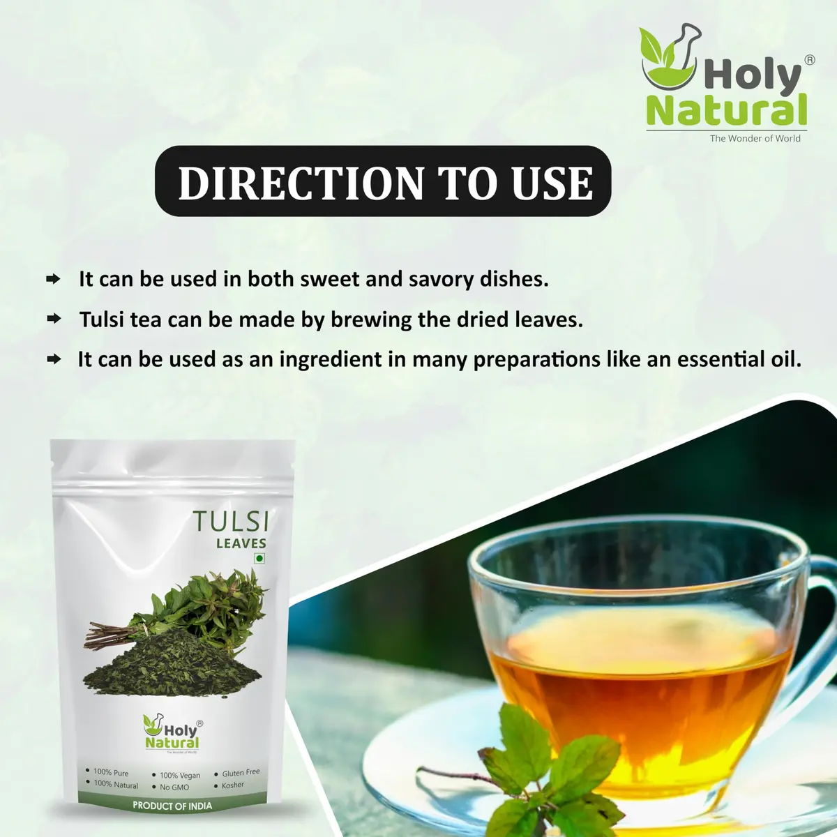 Holy Natural Basil Leaves Dried 200Gm | Organic Sweet Basil for Cooking & Tea - view 4
