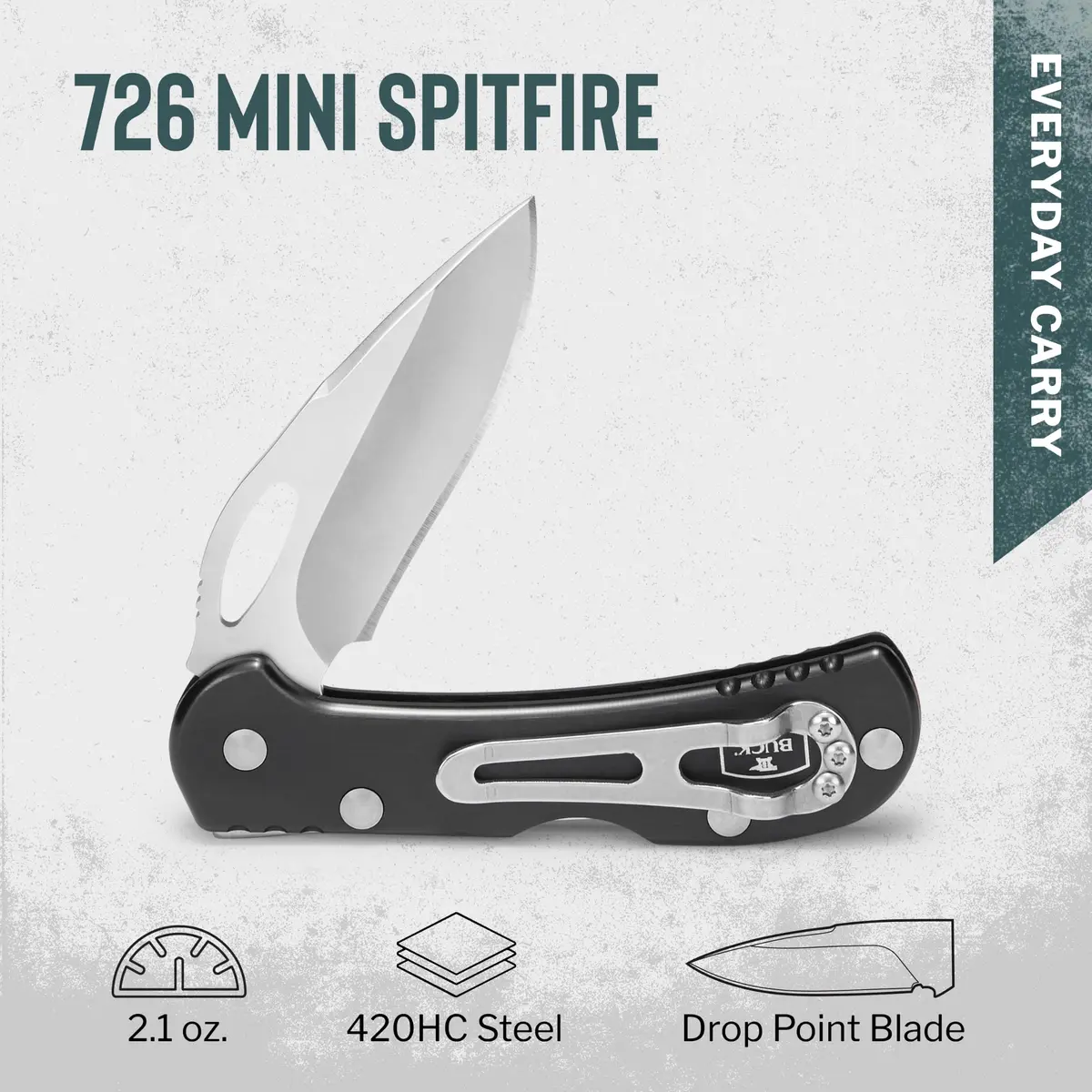 Buck Knives 726 Mini Spitfire EDC Pocket Knife, Black, 2.1 oz | Compact, Durable, Made in USA - view 2